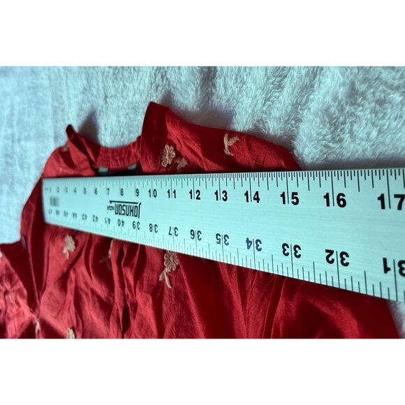 J.Crew Womens Floral Embroidered Popover Blouse Top PXXS Red Long Sleeve Boho - Picture 5 of 10